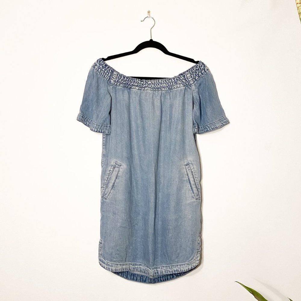 All Saints Blue Zoe Chambray Mini Shift Casual Dress, size S